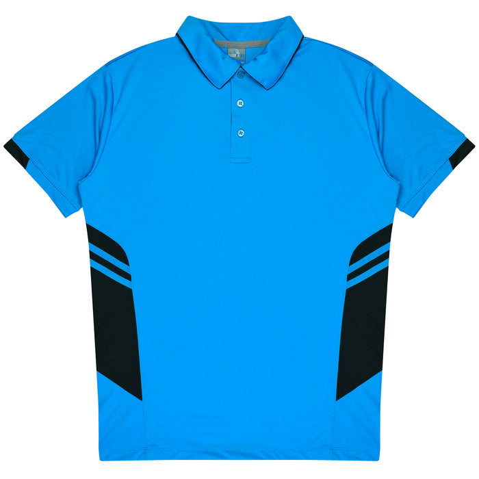 Aussie Pacific 3311 Tasman Kids' Polo — CYAN/BLACK product view