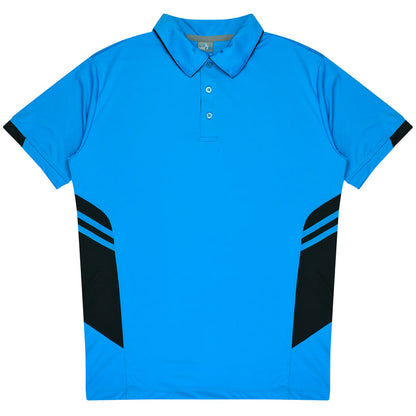Aussie Pacific 3311 Tasman Kids' Polo — CYAN/BLACK product view