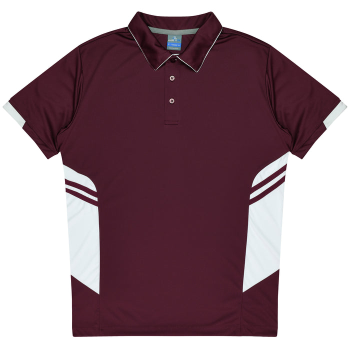 Aussie Pacific 3311 Tasman Kids' Polo — MAROON/WHITE product view