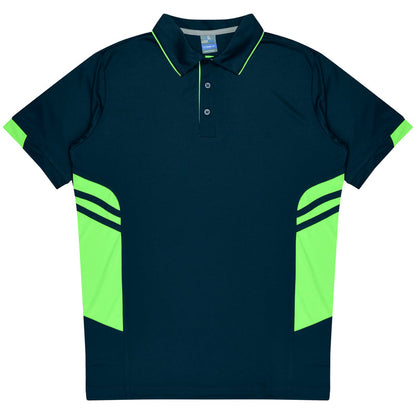 Aussie Pacific 3311 Tasman Kids' Polo — NAVY/NEON GREEN product view