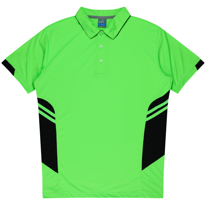 Aussie Pacific 3311 Tasman Kids' Polo — NEON GREEN/BLACK product view