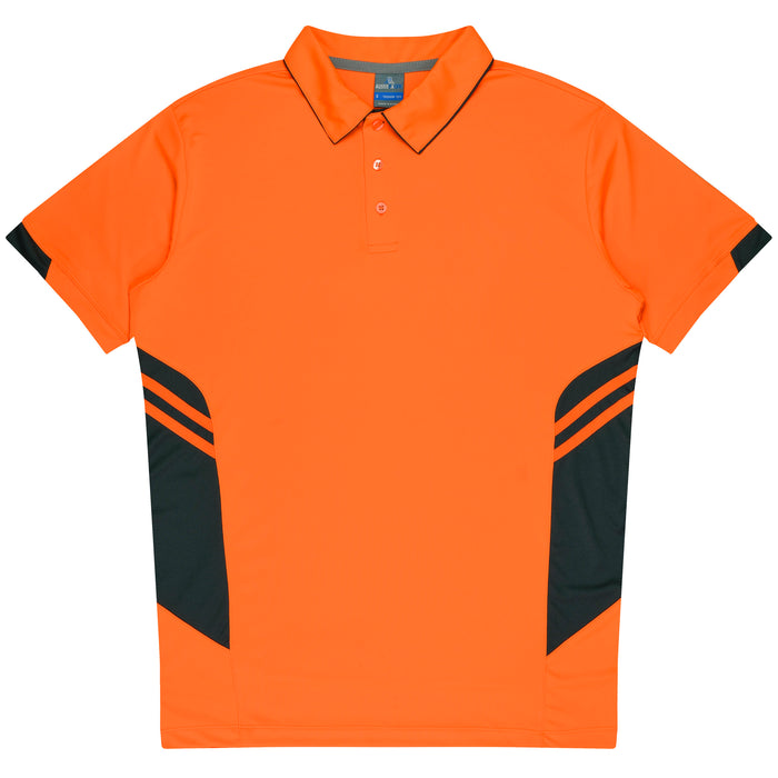 Aussie Pacific 3311 Tasman Kids' Polo — NEON ORANGE/SLATE product view