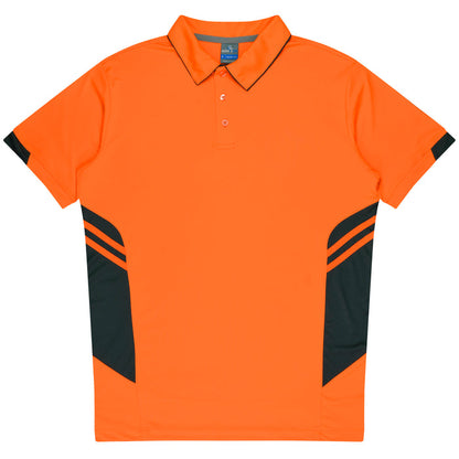 Aussie Pacific 3311 Tasman Kids' Polo — NEON ORANGE/SLATE product view