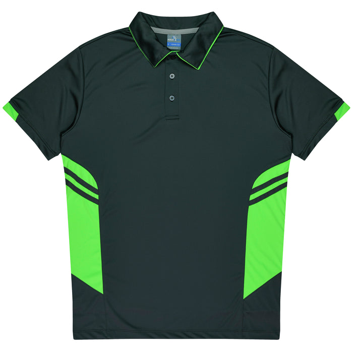 Aussie Pacific 3311 Tasman Kids' Polo — SLATE/NEON GREEN product view