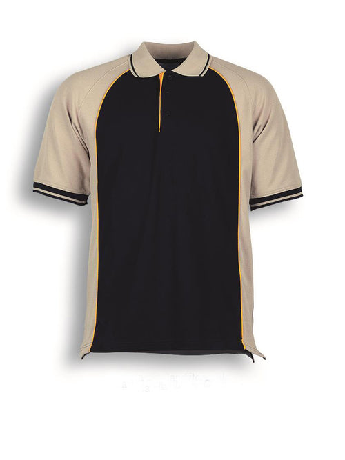 Bocini Men’s Panel Polo — Navy / Sand / Gold