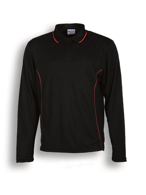 Bocini Unisex Long Sleeve Polo — Black / Red
