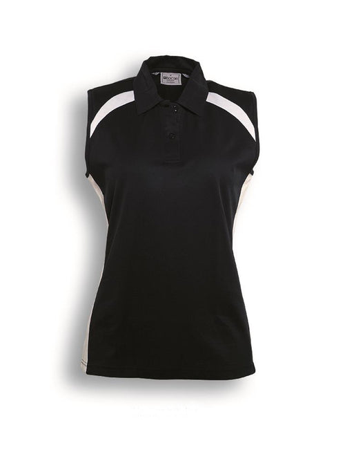 Bocini Team Essentials Women’s Sleeveless Contrast Polo — Black / White