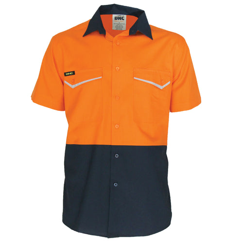 DNC Two-Tone RipStop Cotton Cool Shirt, Short Sleeve — Orange/Navy