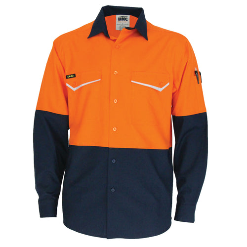 DNC Two Tone RipStop Cotton Cool Shirt - Long Sleeve — Orange/Navy