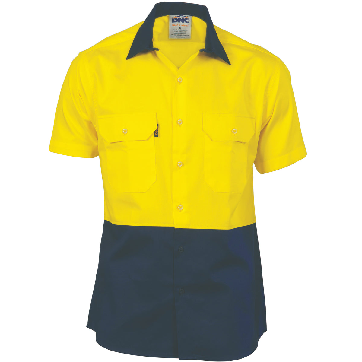 DNC 3980 HiVis Two Tone Cotton Drill Vented Shirt - Short Sleeve – Yellow/Navy