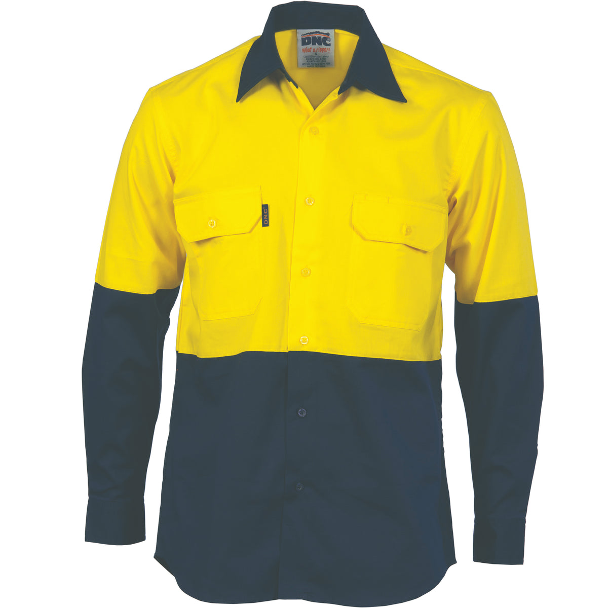 DNC 3981 HiVis Two Tone Cotton Drill Vented Shirt - Long Sleeve – Yellow/Navy