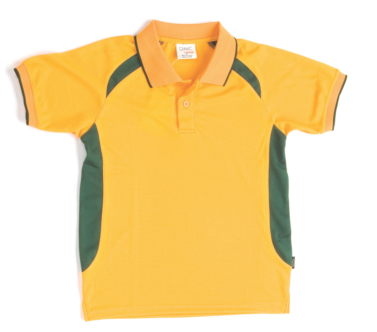 DNC 5262 Adults Air Flow Contrast Raglan Mesh Polo – Gold/Bottle Green