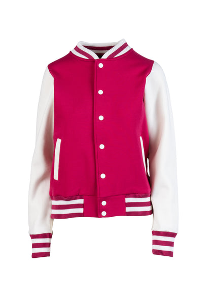 RAMO FO96UN Womens/Junior Varsity Jacket — Hot Pink/White front