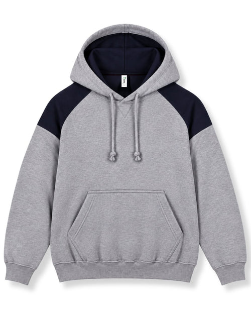 RAMO Men's Shoulder Contrast Panel Hoodie — Grey Marl/Navy