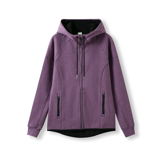 RAMO F360UN Womens/junior 320gsm Soft cotton/bonded polar fleece Hoodie — Aubergine Marl front