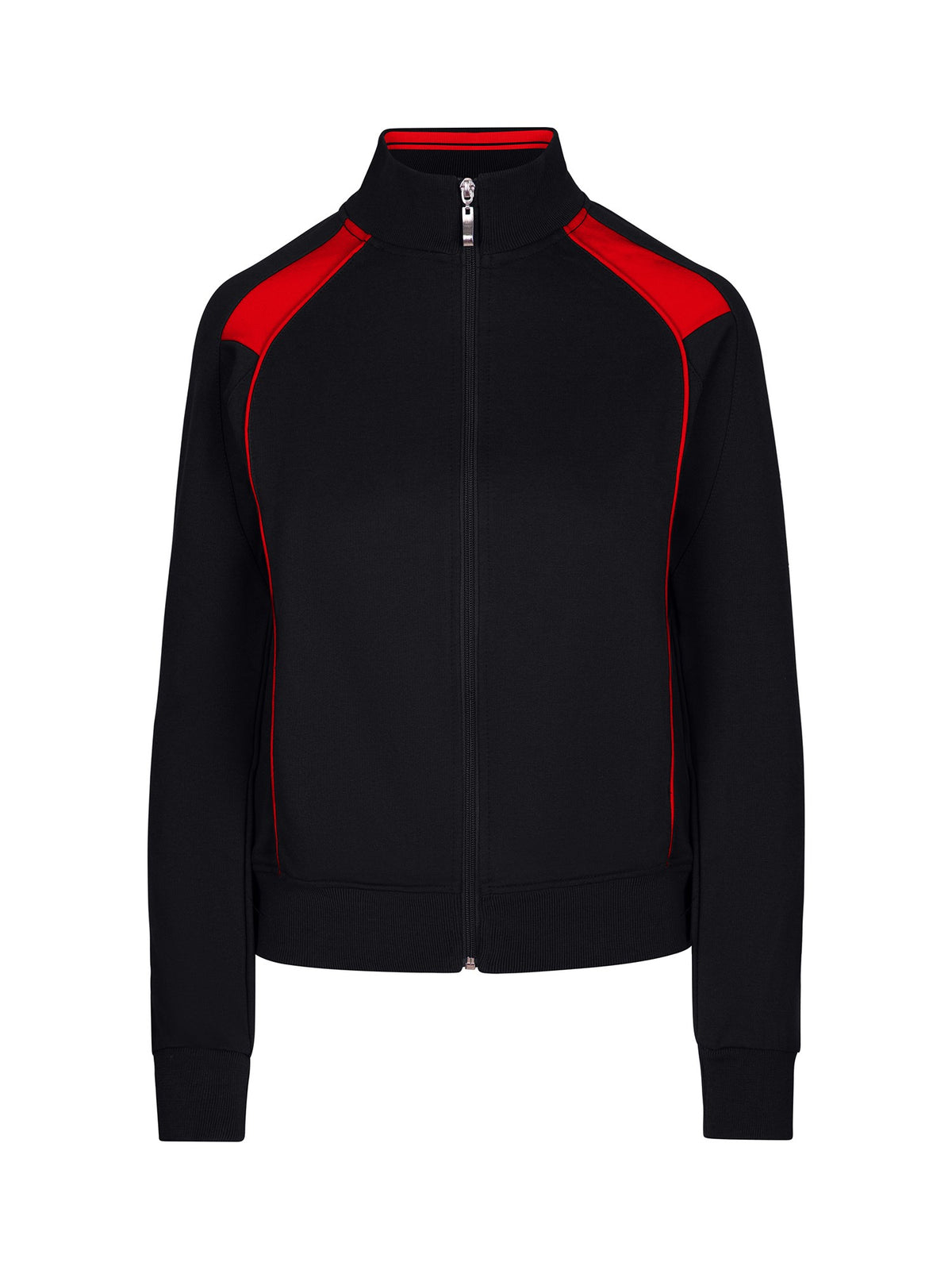 RAMO F400UN Women’ss Unbrushed Contrast Jacket — Black/Red front