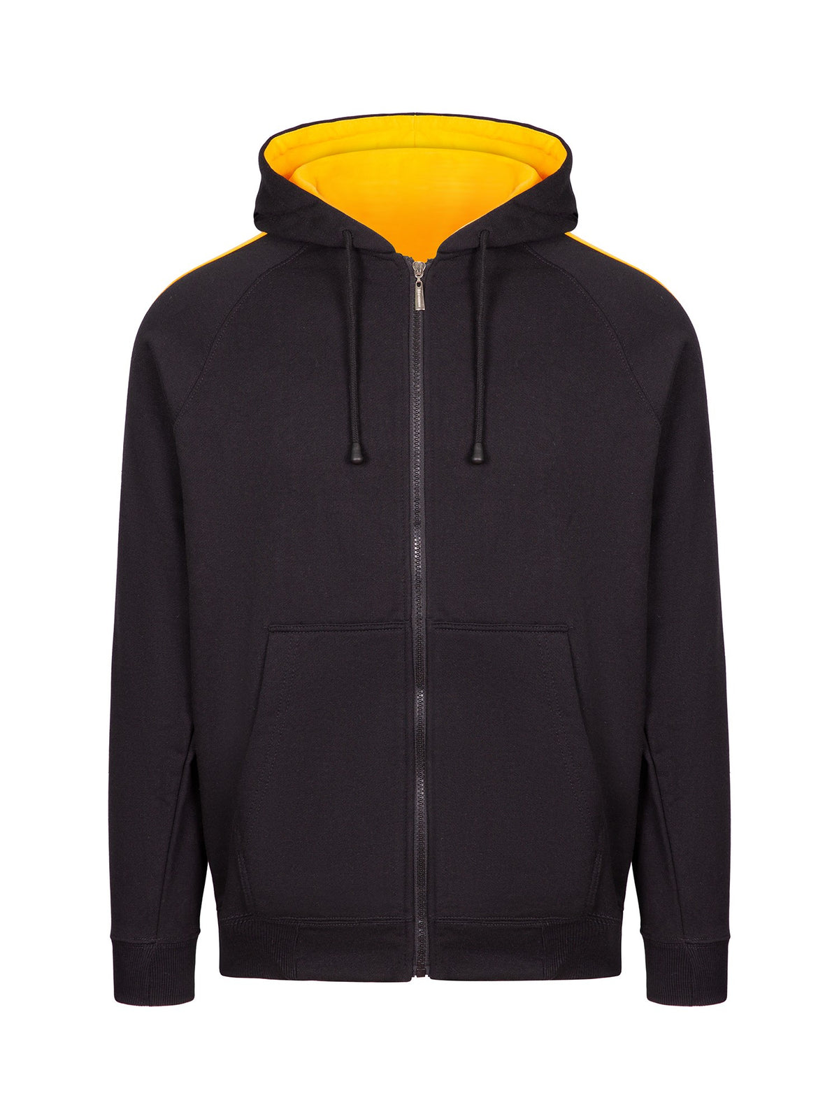 RAMO F600HZ Men’s Unbrushed Stripe Sleeve Hoodie — Black/Gold front