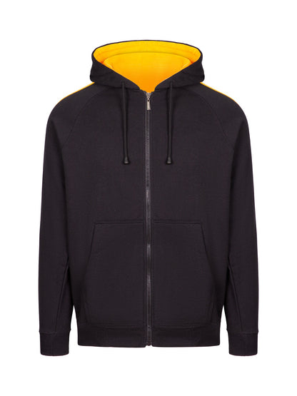RAMO F600HZ Men’s Unbrushed Stripe Sleeve Hoodie — Black/Gold front