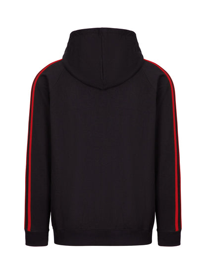 RAMO F600HZ Men’s Unbrushed Stripe Sleeve Hoodie — Black/Red back
