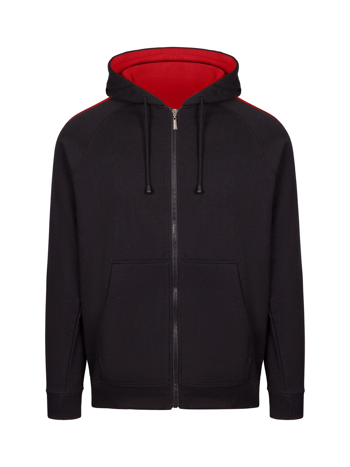 RAMO F600HZ Men’s Unbrushed Stripe Sleeve Hoodie — Black/Red front