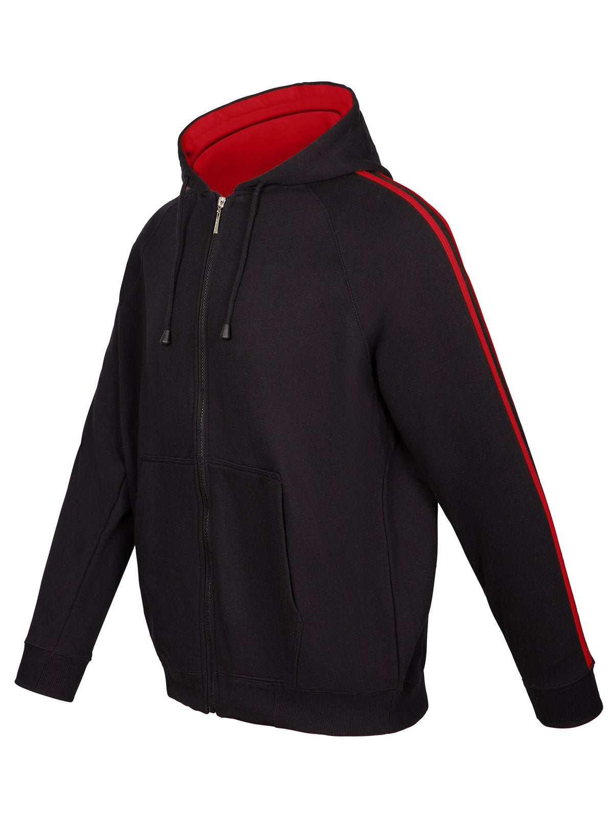 RAMO F600HZ Men’s Unbrushed Stripe Sleeve Hoodie — Black/Red side