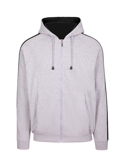 RAMO F600HZ Men’s Unbrushed Stripe Sleeve Hoodie — Grey Marl/Navy front