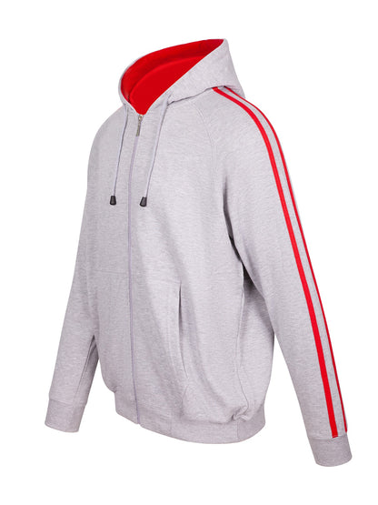 RAMO F600HZ Men’s Unbrushed Stripe Sleeve Hoodie — Grey Marl/Red side