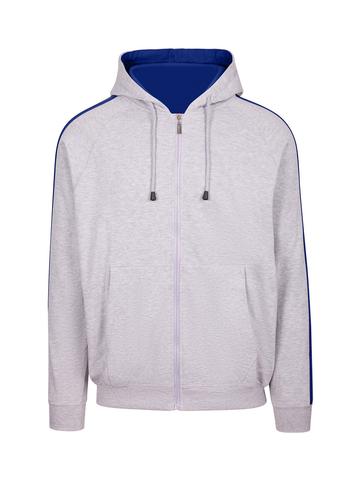 RAMO F600HZ Men’s Unbrushed Stripe Sleeve Hoodie — Grey/Royal front