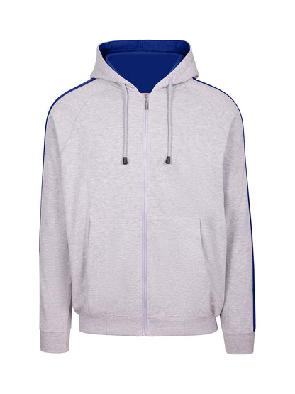 RAMO F600HZ Men’s Unbrushed Stripe Sleeve Hoodie — Grey/Royal front
