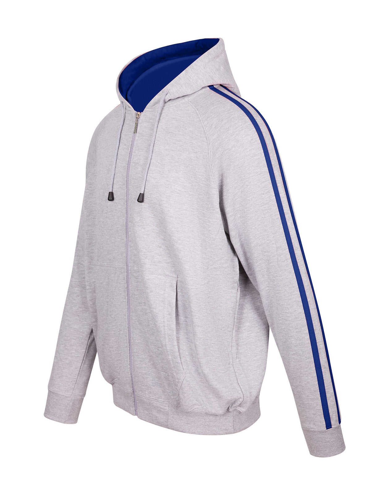 RAMO F600HZ Men’s Unbrushed Stripe Sleeve Hoodie — Grey/Royal side