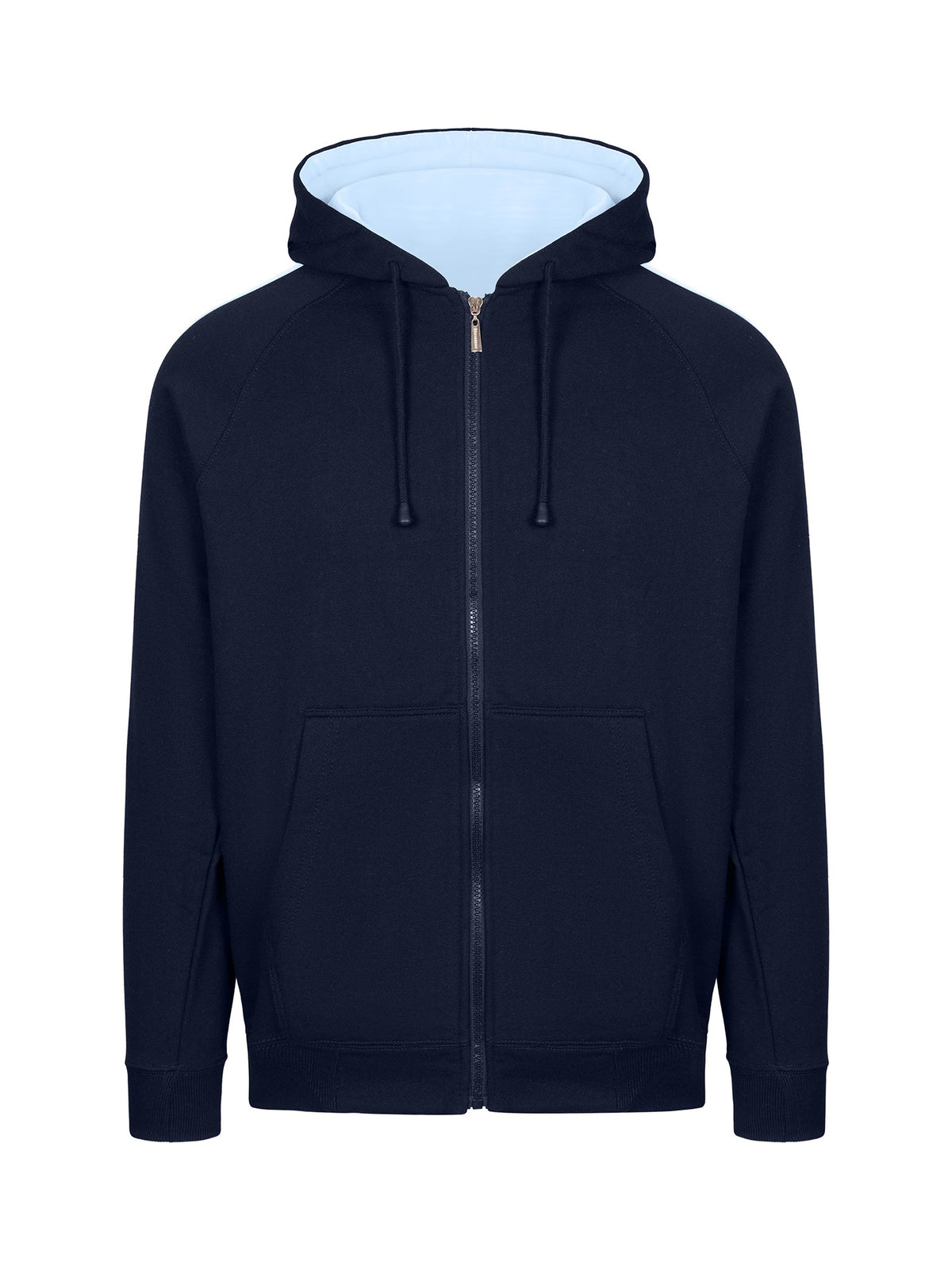 RAMO F600HZ Men’s Unbrushed Stripe Sleeve Hoodie — Navy/Sky Blue front