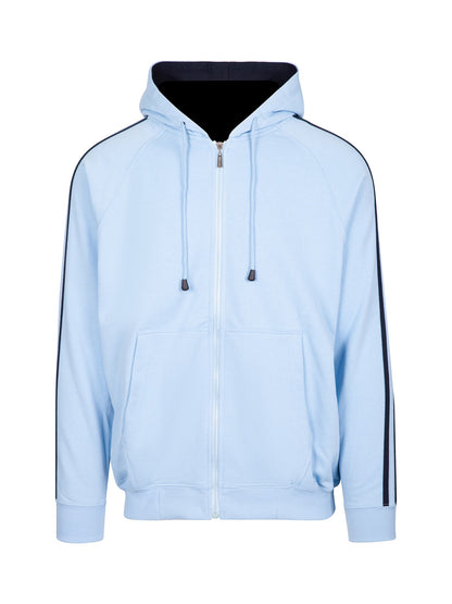 RAMO F600HZ Men’s Unbrushed Stripe Sleeve Hoodie — Sky Blue/Navy front
