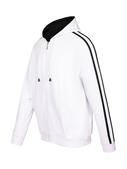 RAMO F600HZ Men’s Unbrushed Stripe Sleeve Hoodie — White/Black side