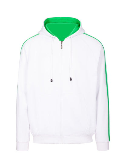 RAMO F600HZ Men’s Unbrushed Stripe Sleeve Hoodie — White/Emerald Green front