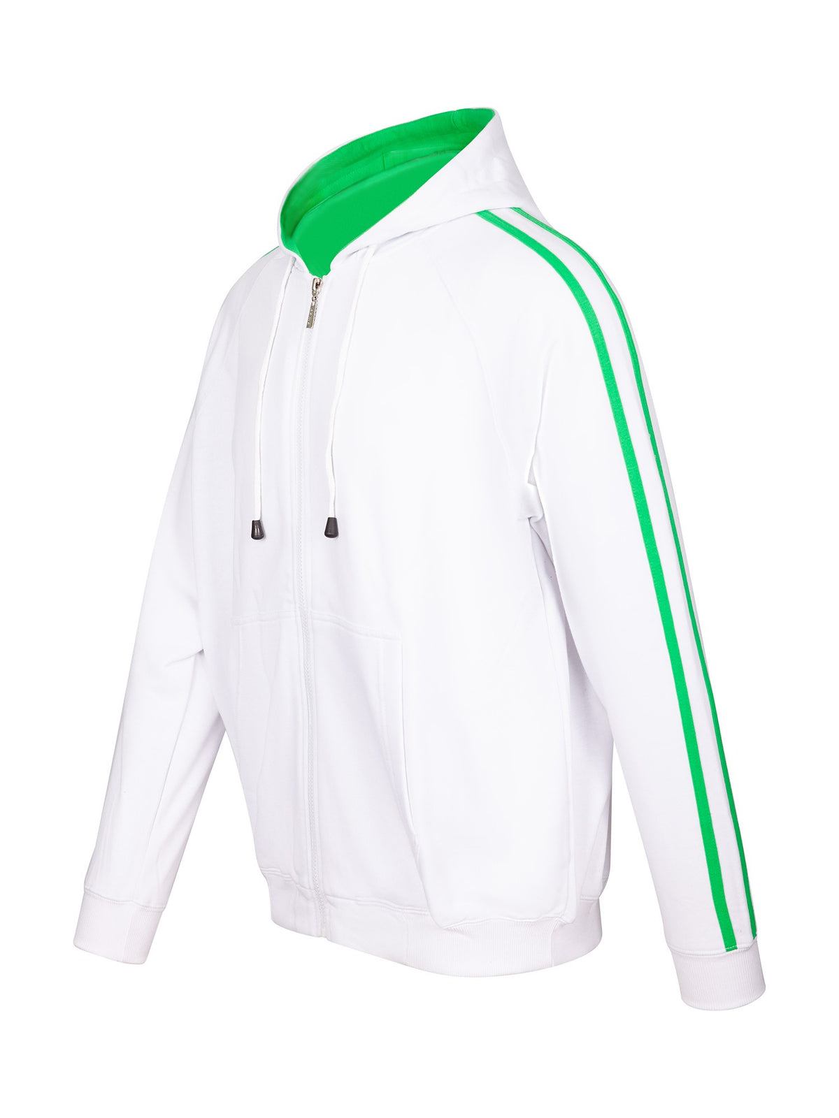 RAMO F600HZ Men’s Unbrushed Stripe Sleeve Hoodie — White/Emerald Green side