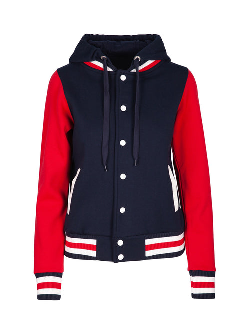 RAMO Women’s Varsity Jacket & Hood — Navy/Red/White