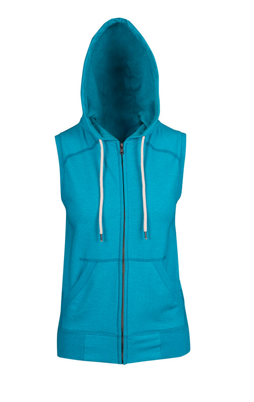 RAMO Women’s Heather Sleeveless Zip Hoodies - Greatness Range — Jade Heather