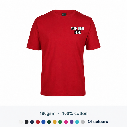 JB's Wear Cotton Tee with high-contrast YOUR LOGO HERE left chest print