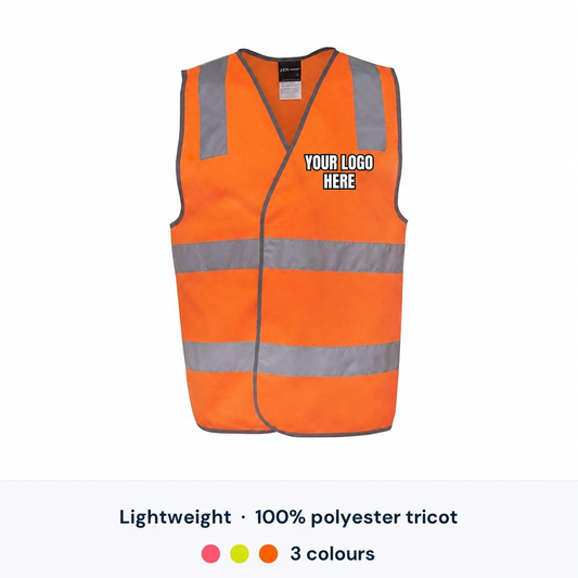 JB's Wear Hi Vis Day/Night Safety Vest with high-contrast YOUR LOGO HERE left chest print