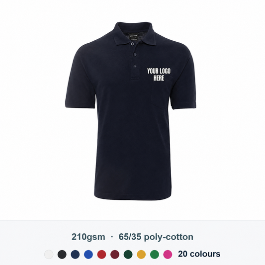JB's Wear Work Polo with high-contrast YOUR LOGO HERE left chest print