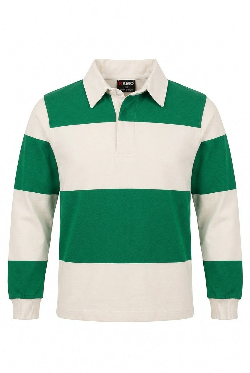 RAMO P100KS Kids' Rugby Polo — Kelly Green/Off White front