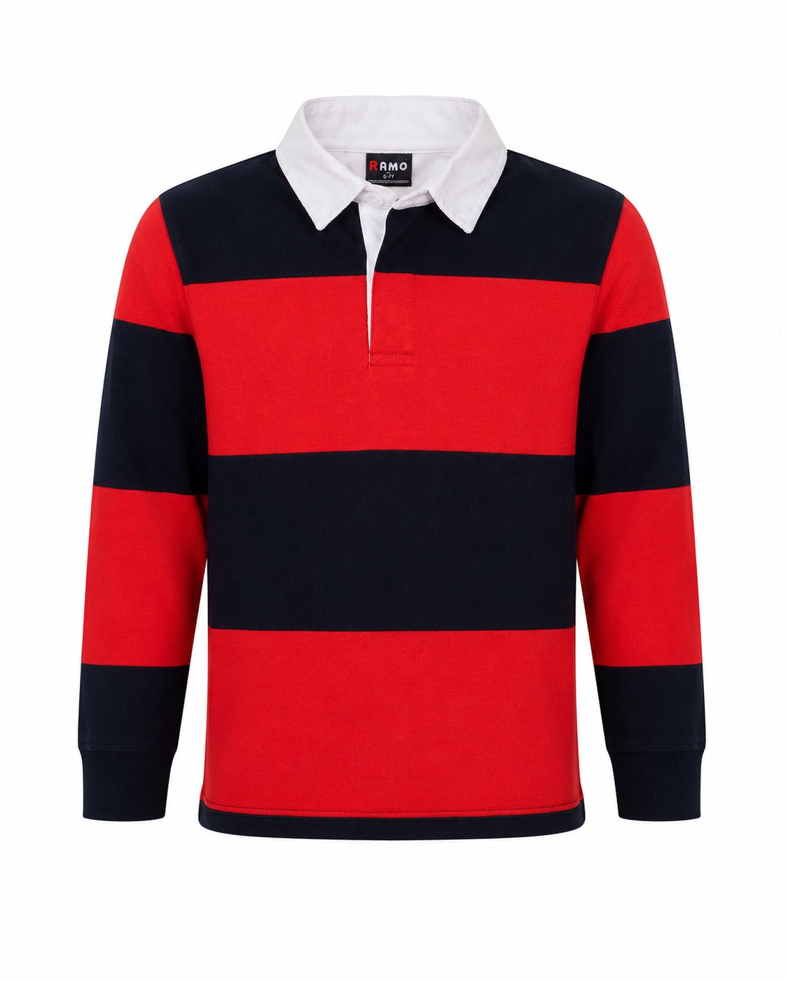 RAMO P100KS Kids' Rugby Polo — Navy/Red front