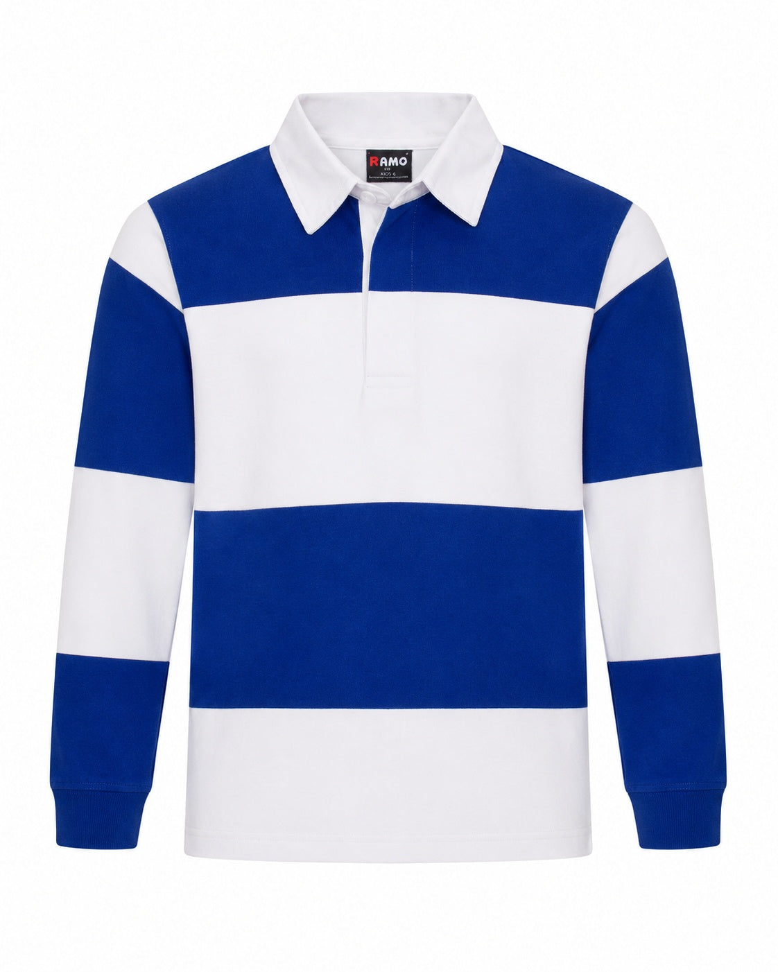RAMO P100KS Kids' Rugby Polo — Royal/White front