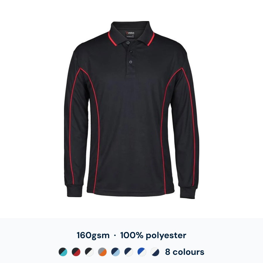 JB's Wear Podium L/S Piping Polo — Custom Logo
