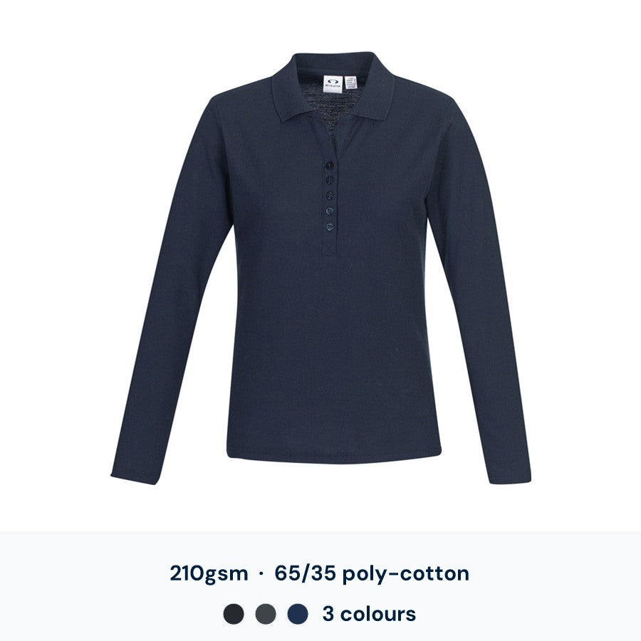 Biz Collection Crew Womens L/S Polo — Custom Logo
