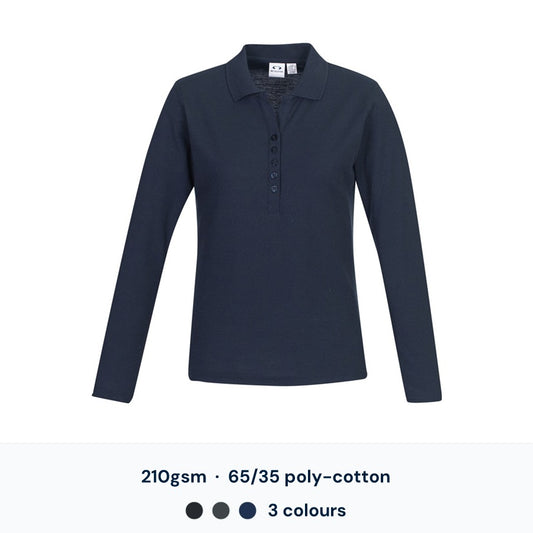 Biz Collection Crew Womens L/S Polo - 210gsm 65/35 poly-cotton, 3 colours