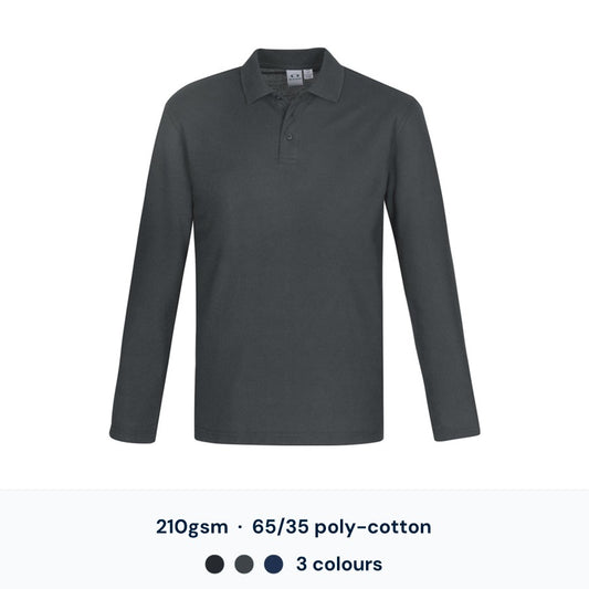 Biz Collection Crew Mens L/S Polo - 210gsm 65/35 poly-cotton, 3 colours