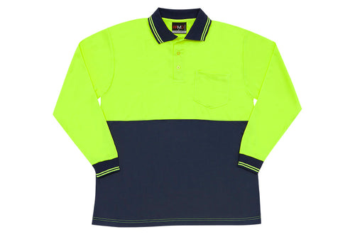 RAMO Hi Vis Long Sleeve Polo — Yellow/Navy