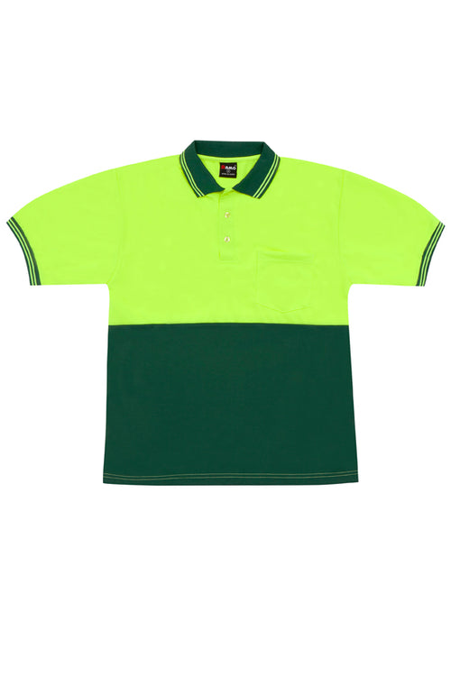 RAMO Hi Vis Polo — Yellow/Bottle Green