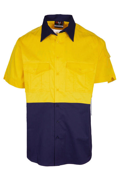 RAMO 100% Combed Cotton Drill Short Sleeve — Yellow/Navy